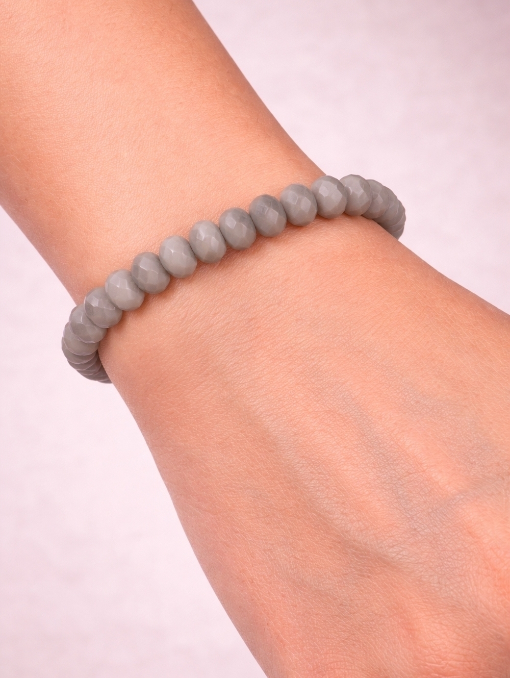 3/$30 Matte Gray Faceted Glass Beaded Stretch Bracelet